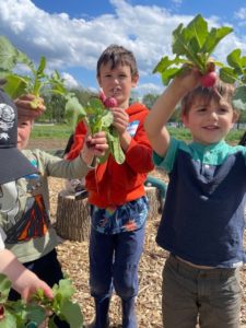 children holding up veggies